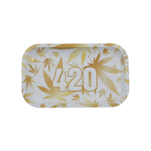 מגש גלגול בעיצוב 420 - לבן קלאסי | Rolling tray 420 white leaf