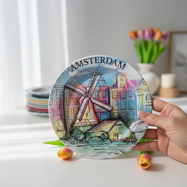 מאפרת מתכת אמסטרדם ציורית | Garaphic Amsterdam Ashtray